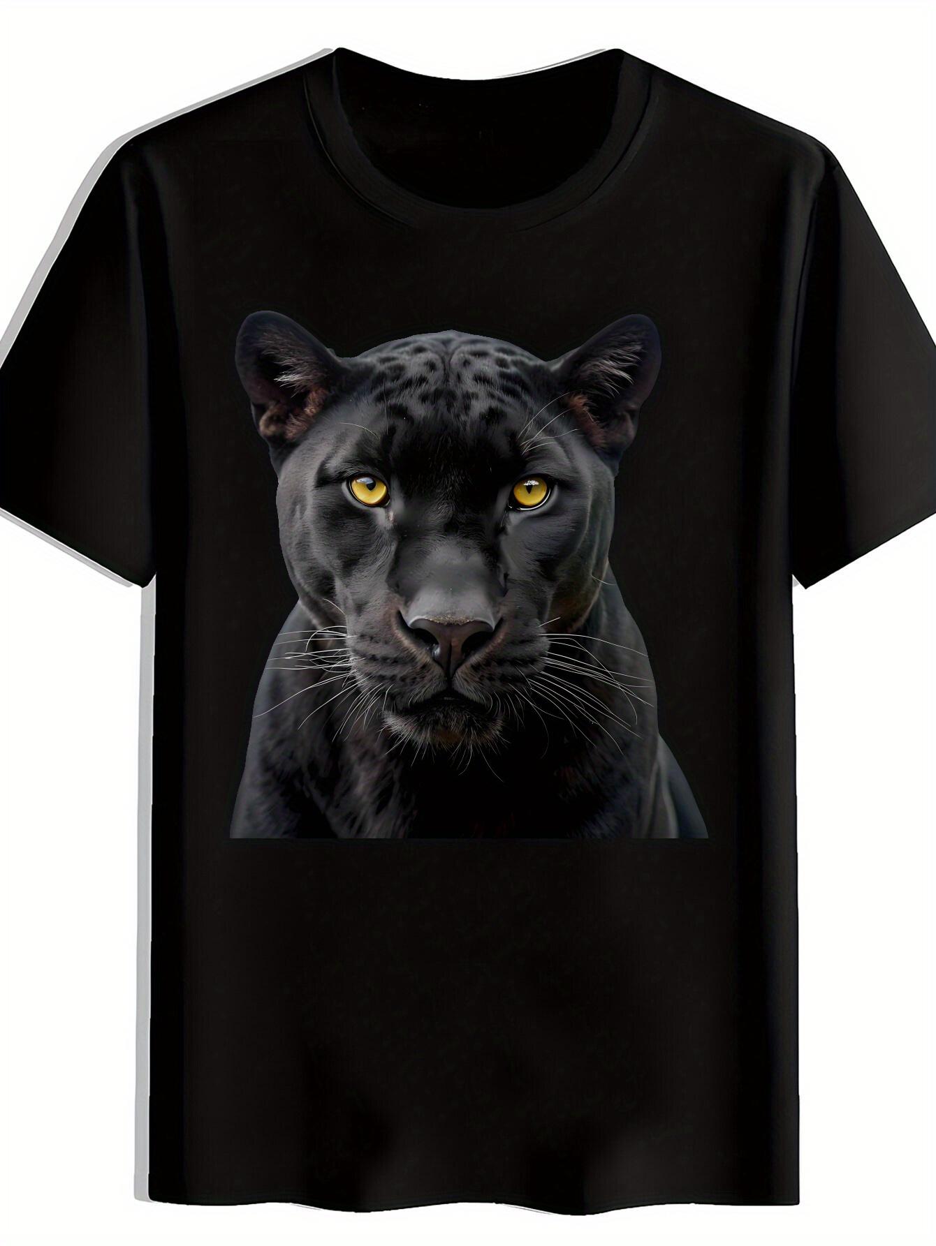 Black Panther Graphic T-shirt - Casual Polyester Crew Neck Tee with Bold Animal Print XL