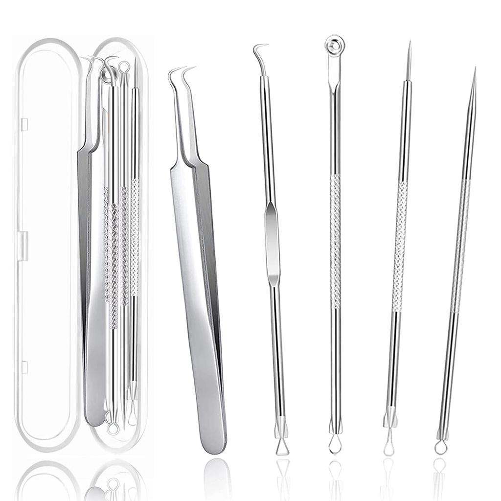 Restars Blackhead Hair Acne Antibacterial Stainless Steel Pore Care Blackhead Strawberry Nose Storage Case Set Remover, Tweezers, Remover, Kit,