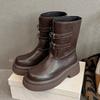 Cowhide~ Martin Boots Women's Autumn and Winter British Women's Leather Boots Thick-soled Versatile Knight Boots Chelsea Short Boots Medium Boots