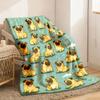 2026 New Arrivals Cozy PugThemed Flannel Throw Blanket Cute Cartoon Pug Design with Hearts & Kiss Marks Dark Blue Background Soft