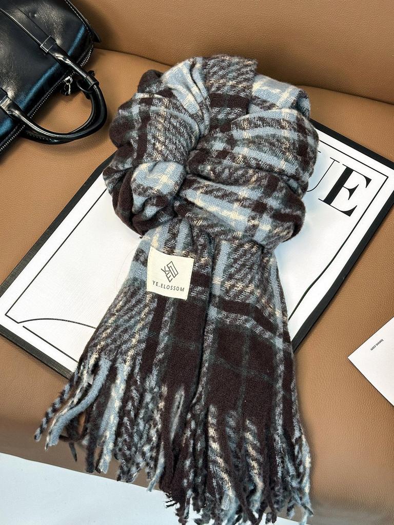 Women's Korean Style Plaid Scarf 2025 - High-End, Versatile Shawl & Neck Warmer for Winter