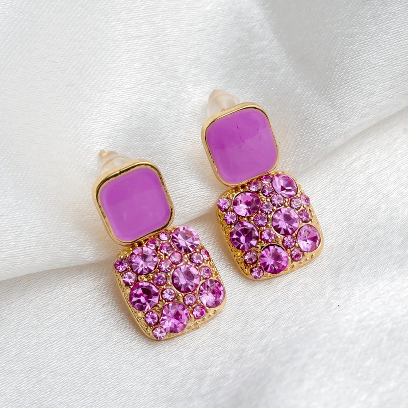 

Square Pink Stud Earrings: Gold Plated Alloy, Mini...