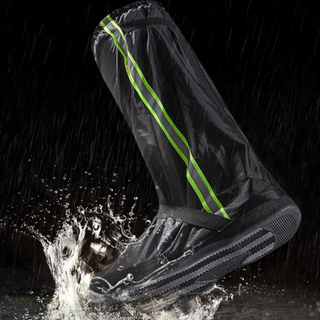 NYANDELMO ND-0119-R20-BK3XL Waterproof Long Rain Shoe Covers, Black, Size 3XL, Non-Slip, Mudguards, Foldable