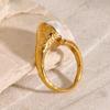 Elegant 18k Gold Stainless Steel Open Ring with Hammered Texture and Inlaid Pearl Bead