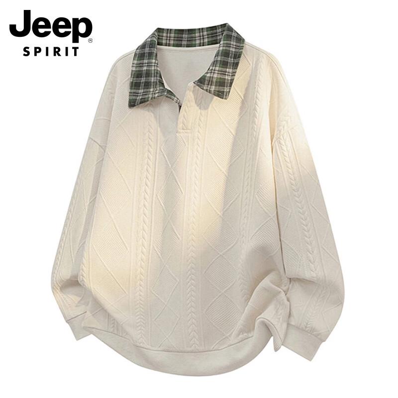 JEEP SPIRIT Men s Relaxed Fit Faux Two-Piece Plaid Polo Sweatshirt 3XL