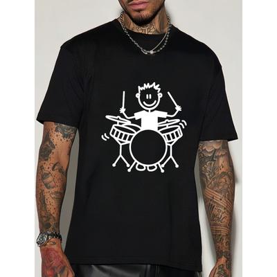 Taglie Europee T-shirt Casual Estiva da Uomo Girocollo con Stampa Batterista, Maglietta a Maniche Corte Regular Fit per Adulti