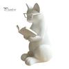 Décoration Chat de Bureau Figurine de Lecture Imprimée en 3D, Ornement Décoratif avec Base Lestée Antidérapante, Statue Intellectuelle à Texture Haut de Gamme Lunettes