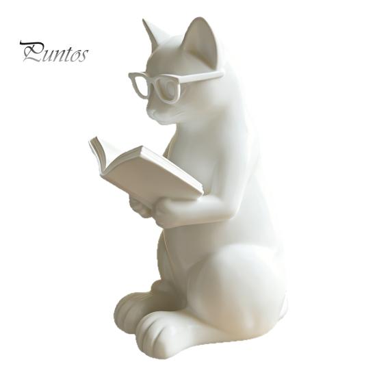 Décoration Chat de Bureau Figurine de Lecture Imprimée en 3D, Ornement Décoratif avec Base Lestée Antidérapante, Statue Intellectuelle à Texture Haut de Gamme Lunettes