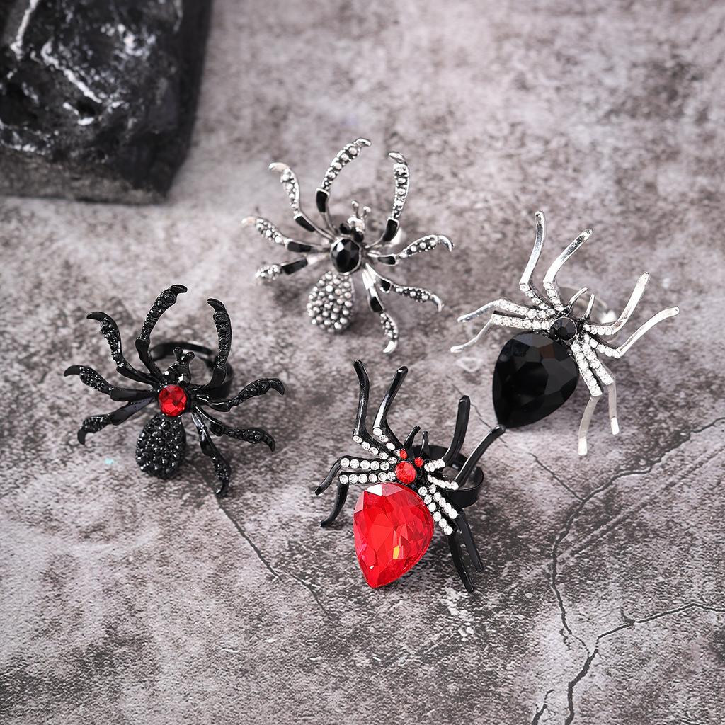 BLINGBAY Women's Gothic Spider Ring Adjustable Open Finger Statement Jewelry with Rhinestones for Halloween Party