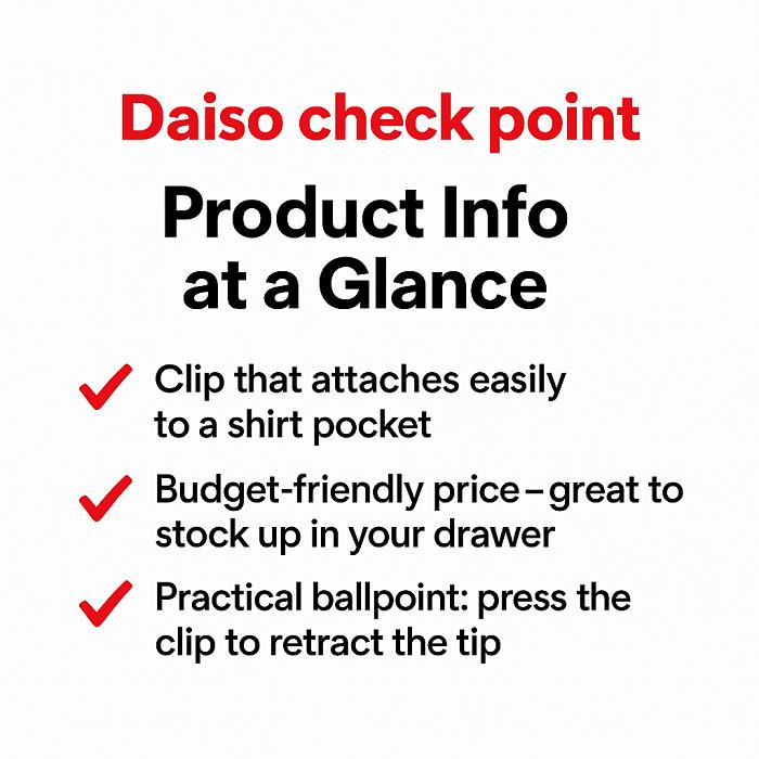 Daiso Clip Black Ballpoint Pen (0.7mm, 8-Pack)