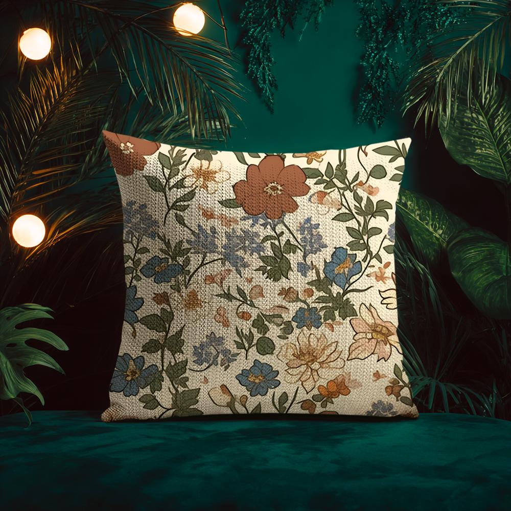 Retro Floral Classical Elegant Style Cushion Cover Silky Elegant Comfort Sofa Bed Invisible Zipper Beach Pillowcase