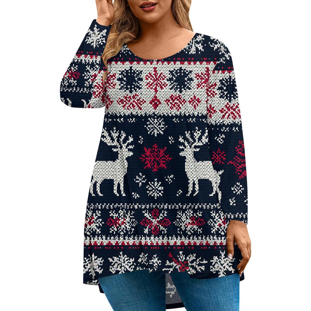 Women's Fashionable Casual Long Sleeved Plus Size  Print Top Plus Size Floral Print Top