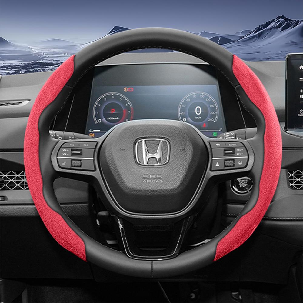 Suitable for Honda Sports Suede Steering Wheel Cover with Split Snap-On Design for Cr-V Civic Hr-V Zr-V Vezel City Amaze Fit Jazz Accord
