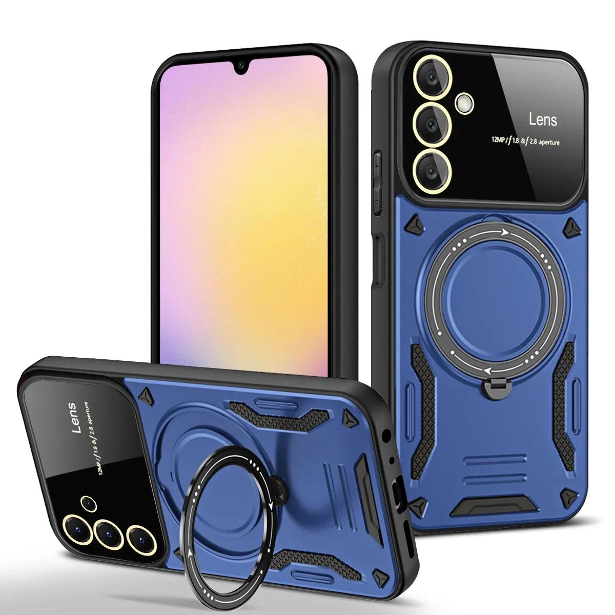 

Противоударный бронированный чехол для Samsung Galaxy A55 A54 A53 A52 A50 A35 A34 A33 A32 A30S A25 A24 5G 4G с магнитной подставкой-кольцом и защитой камеры For Galaxy A55 5G синий