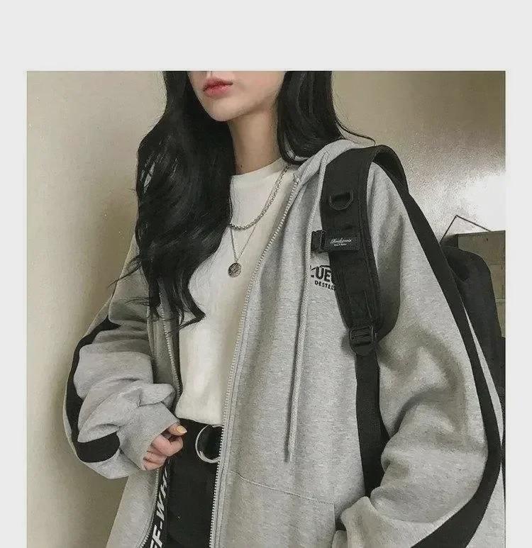 Women's Loose Hooded Zipper Sweatshirt - Autumn 2022 Korean Style