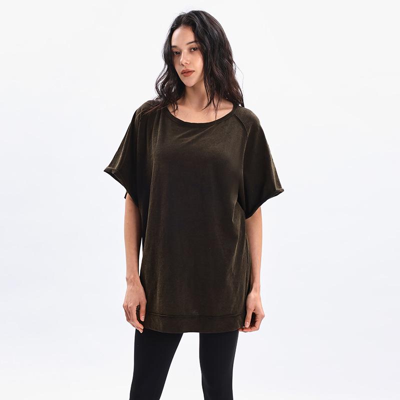 

Європейсько-американська жіноча футболка з ефектом потертості, вільного крою, з рукавом середньої довжини Large кавовий/сірий колір