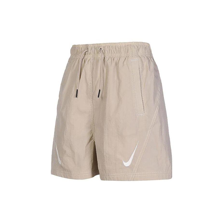 Nike Sportswear Swoosh Logo Pattern Drawstring Solid Regular Shorts Women Shorts Khaki DD5593-206