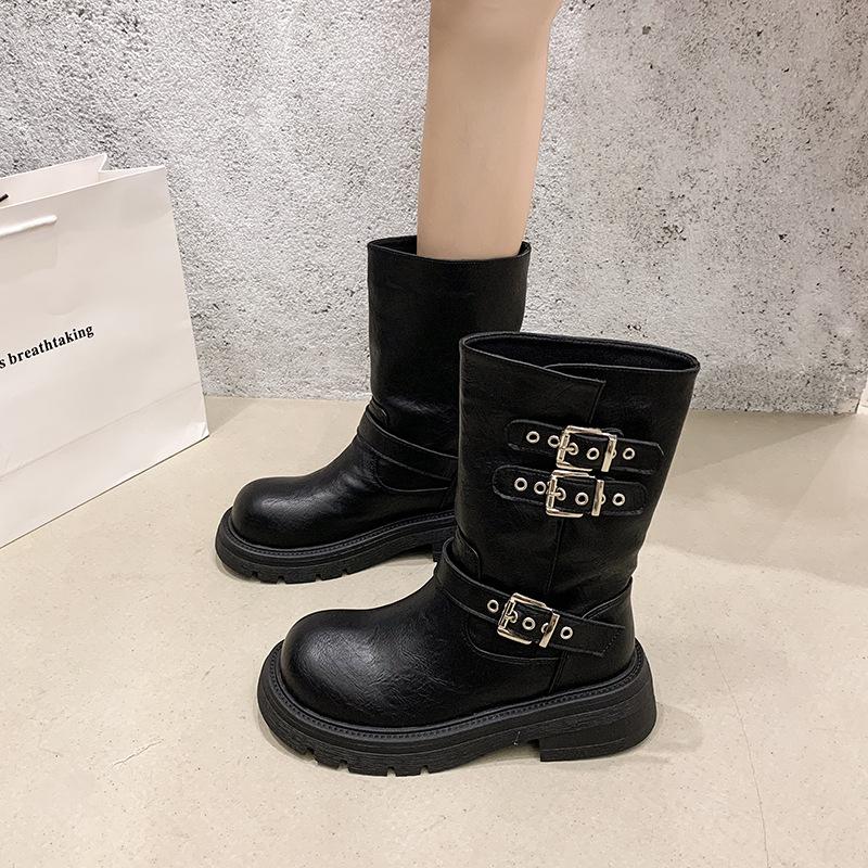 Stiefel mit dickem Absatz für Damen 2025 neu Herbst Britischer Stil kleine kurze Stiefel mit Rock vielseitige Mode-Stiefel