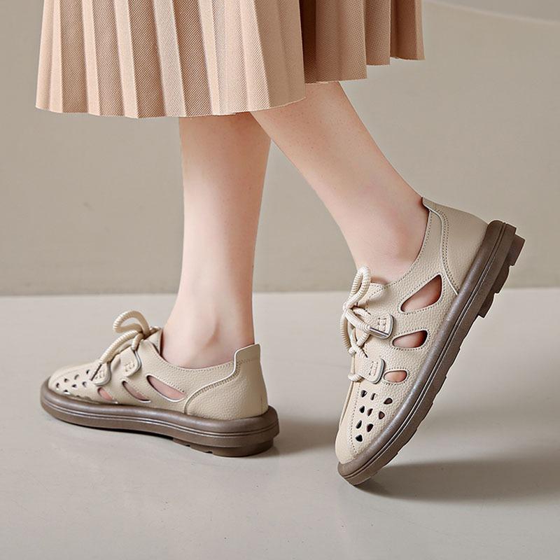 Römische Dameneinzelschuhe Großhandel Neu Sommer Explosion Hohl Atmungsaktiv Einzelschuhe Dicksohlig Retro Lässig Taschenkopf Lochschuhe