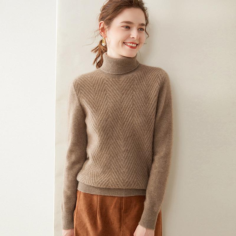 Women's Plus Size High Neck Cashmere Cable Knit Sweater - Thick Loose Pullover for Autumn/Winter