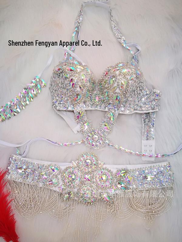 Ensemble de Costume de Danse du Ventre Scénique à Sequins: Brassière & Ceinture pour Femmes