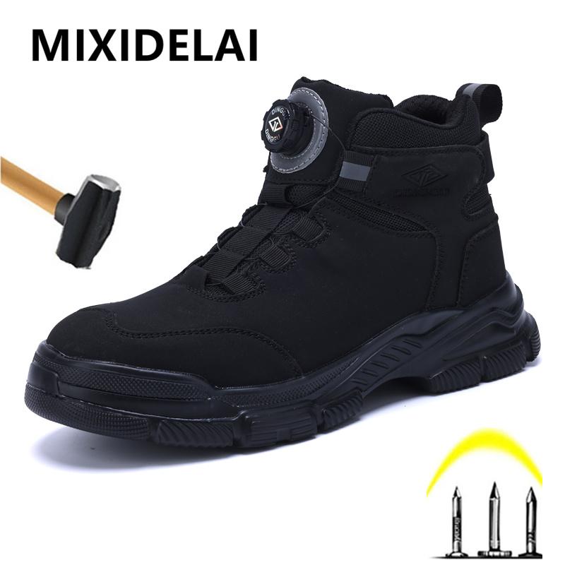 Waterproof Men Boots Rotating Buttons Safety Shoes Men Puncture-Proof Work Boots Steel Toe Shoes Light Indestructible Shoes