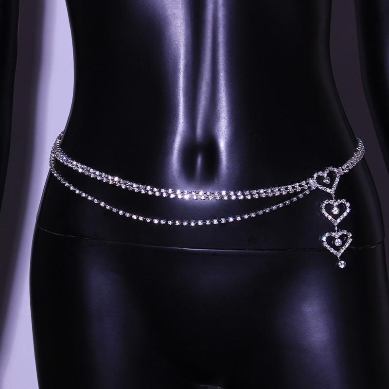 Multi Layer Waist Chain Alloy Shinning Body Chains with Dangle Heart Body Jewelry Accessories for Women and Girls