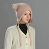 Solid color Angora long rabbit hair lace-up cat ear hat warm wool hat knitted hat windproof ear protection