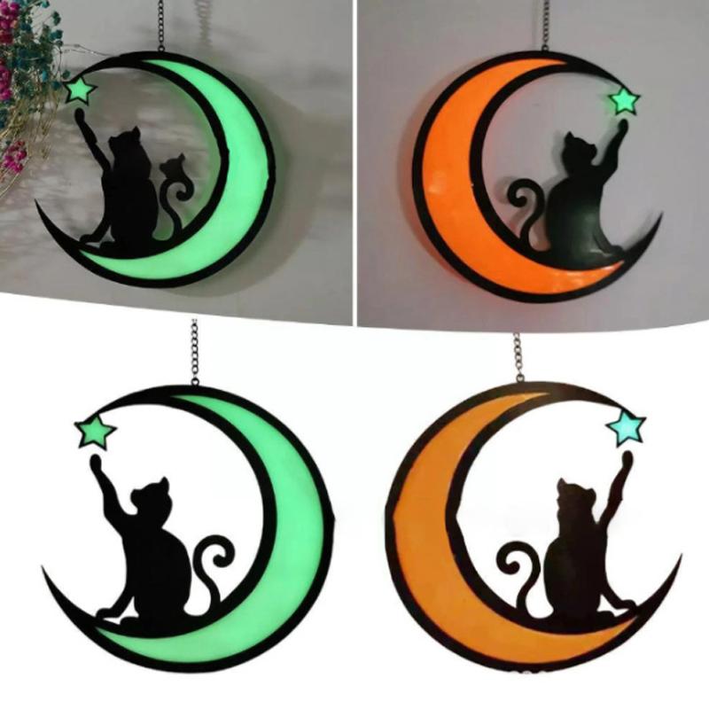 Moon Cat Back Pendant Colourful Acrylic Silhouette Cat Gift Decoration Pendant Luminous Decoration 1Pc