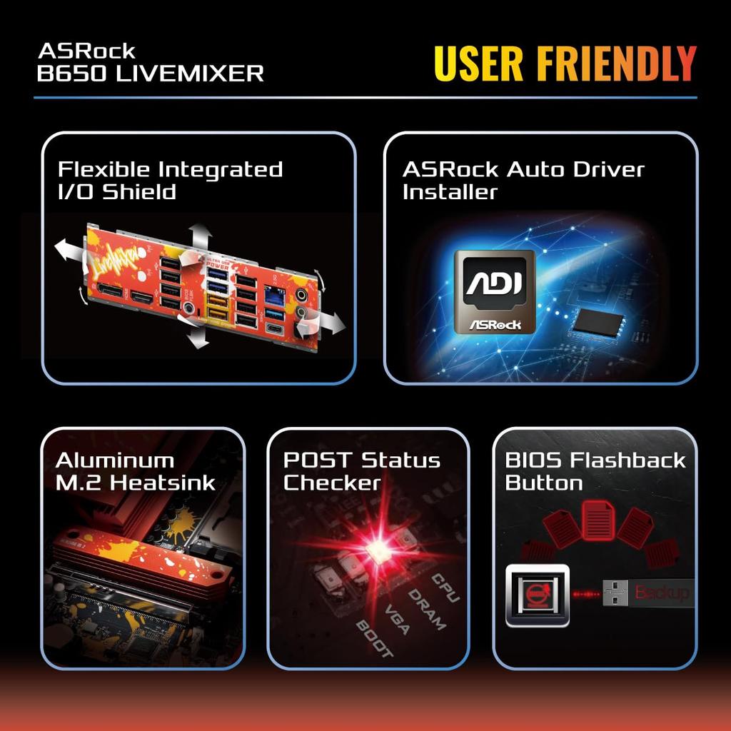 Asrock Motherboard B650 LiveMixer Compatible with AMD Ryzen 7000 Series CPU B650E ATX Motherboard Authorized Distributor (Soket AM5) [Domestic