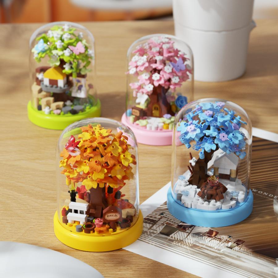 Flowers Sakura Tree Moc Building Blocks for Adults Party Gifts Cherry Blossom Assembly Model Building Toys Home Decoration Girls