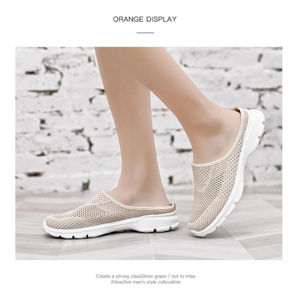 Men's Shoes Trend Flyknit Mesh Without Heel Set Foot, Half Support Ultra-light Oversized Casual Couple Shoes Female