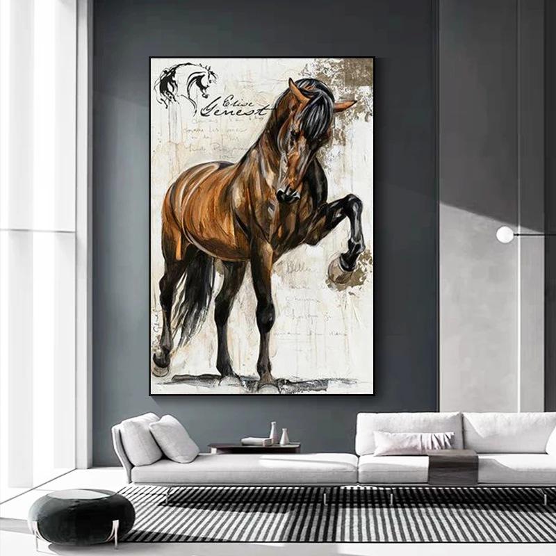 Animal Art Retro Horse Canvas Painting Mural Poster Wall Art Bedroom Living Room Modern Decorative Painting