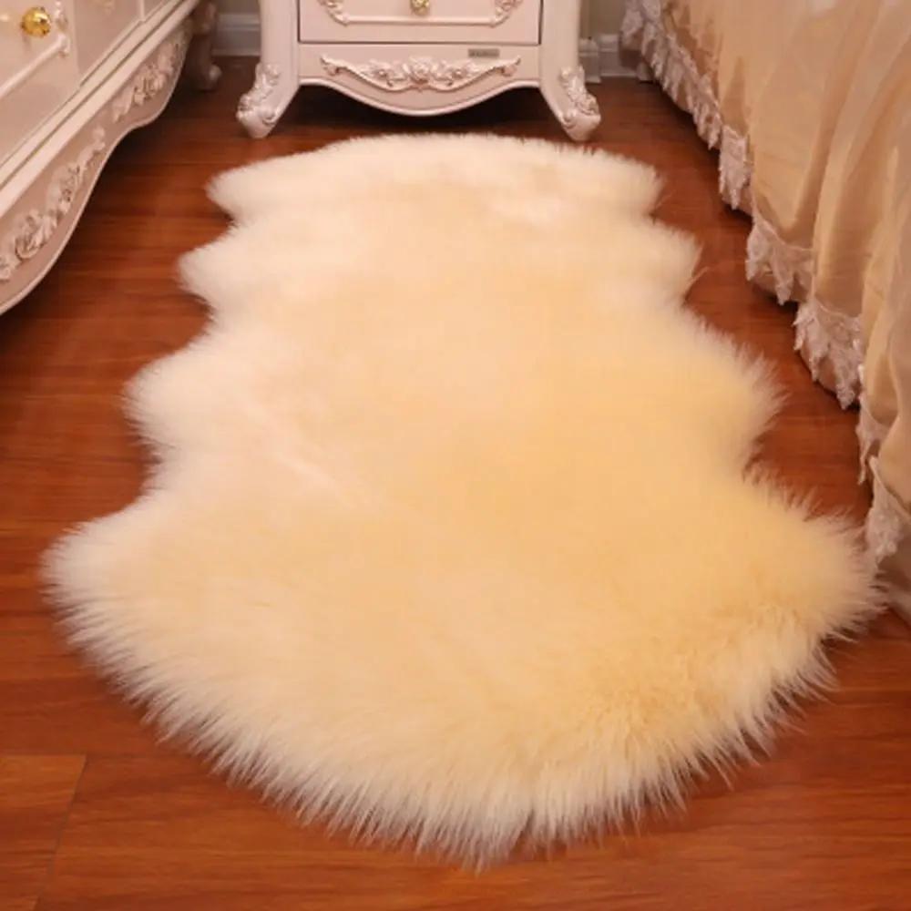 Künstliches Schaffell Langhaar Teppich Boden Wolle Flauschig Weiche Matte Weiche Faux Flauschige Zottelteppiche Wohnkultur 40x60cm gelb
