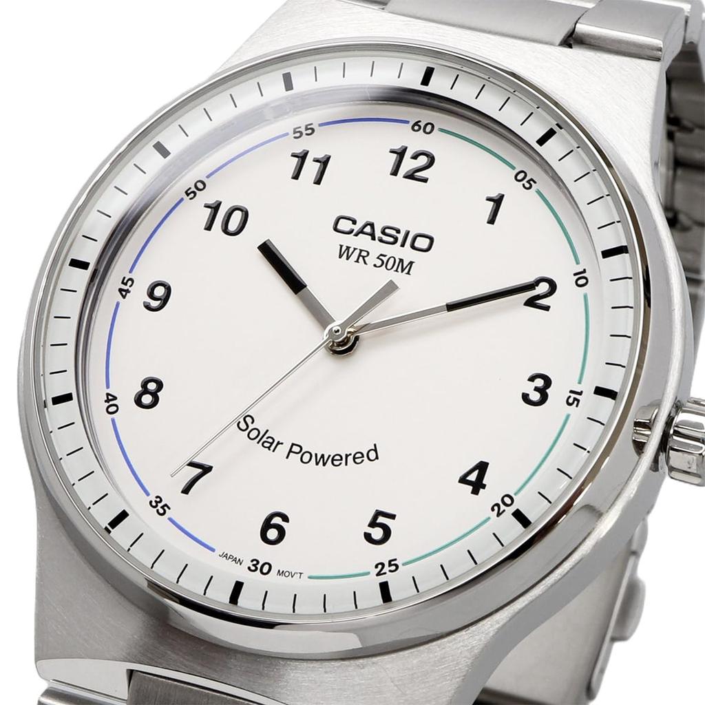 Casio Ceas Analogic Solar Standard Rezistent la Apă 5 ATM Brățară Metal Alb Model de Peste Mări [Casio] MTP-RS105D-7BV Bărbați [Articol]
