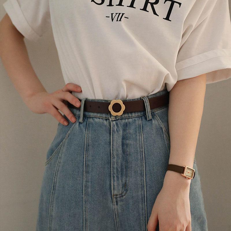 New Stylish 2024 Korean Black Metal Rectangle Buckle Casual Waist Belt Women For