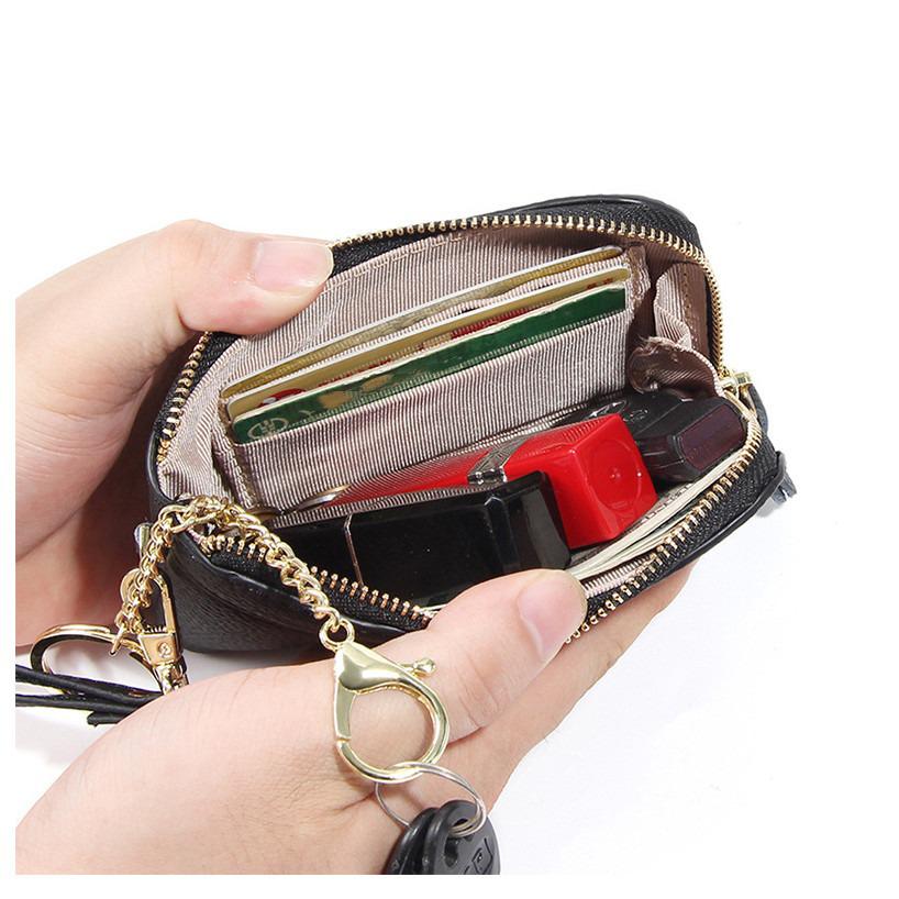 2025 Genuine Leather Zip Coin Purse for Women Apanese & Korean Style Mini Wallet with Keychain Large Capacity 3 Card Slots Ultra Thin & Lightweight