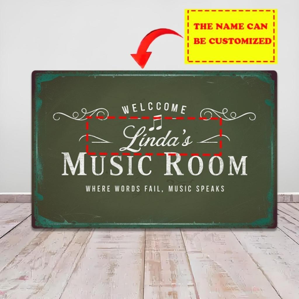Custom Music Room Metal Sign Personalized Tin Plaque Wall Decor Studio Home Classroom