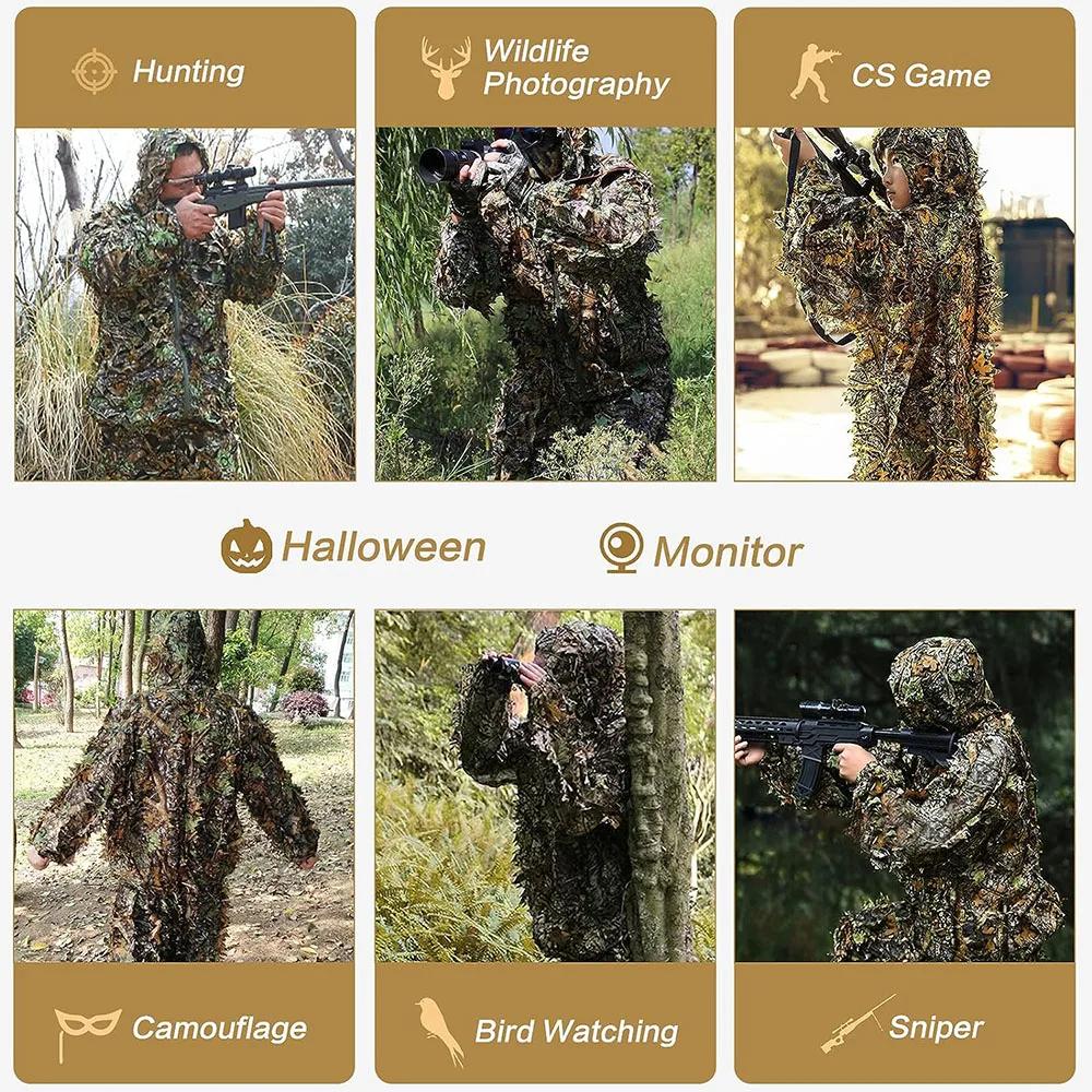 3D Ghillie Anzug Taktische Outdoor Tarnkleidung Blättrige Bionische Dschungel CS Schießanzüge Kampfanzüge Set Für Feiertagsparty