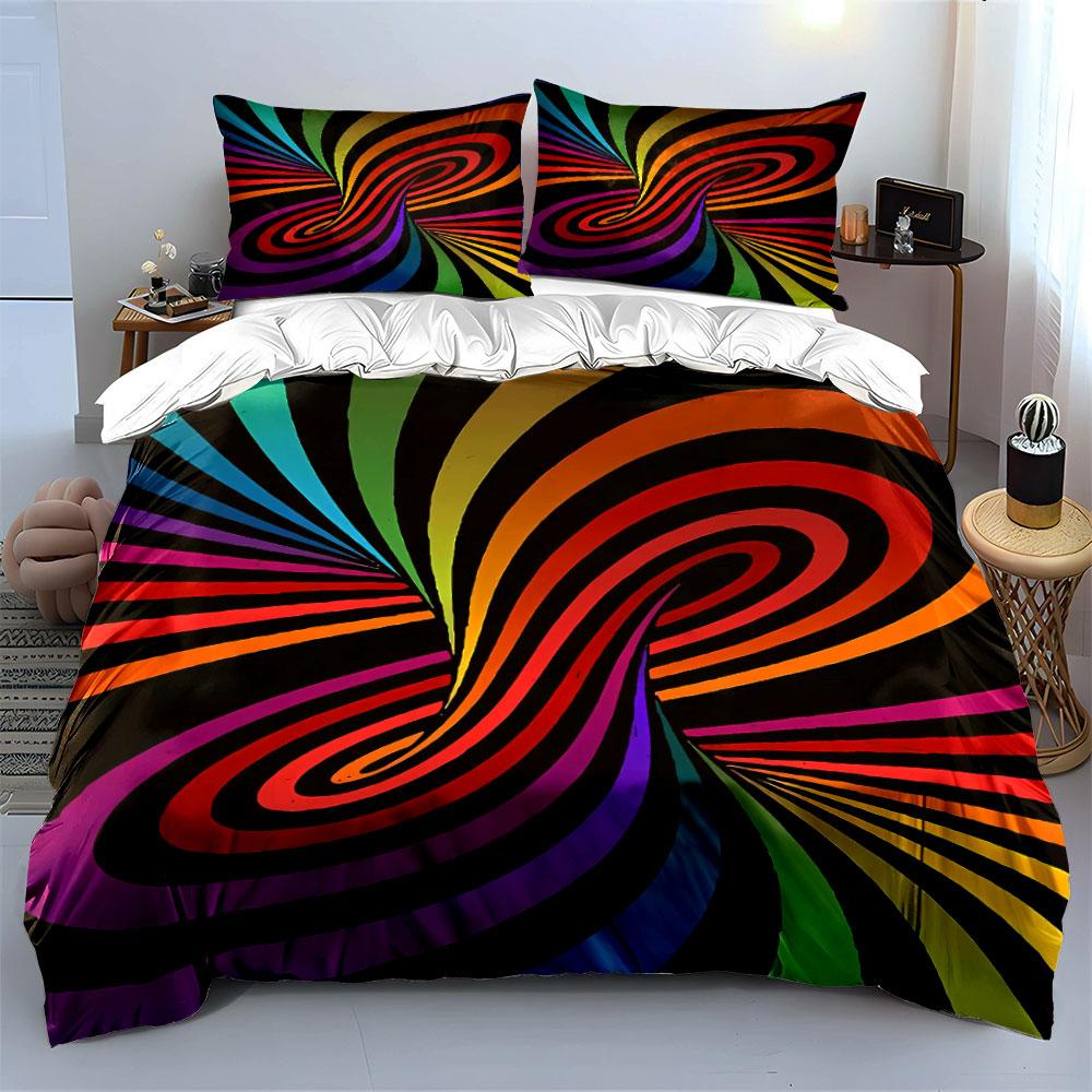 Colorful Psychedelic Home Decor Set Bedding Set with 1 Duvet Cover 2 Pillowcases Single Double King Queen, Gift