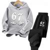 67 Fun Kids Set Cartoon Print Tracksuit Casual Fashion Outfit Children's Hoodies Set Fashion Trend Set Pants Suits