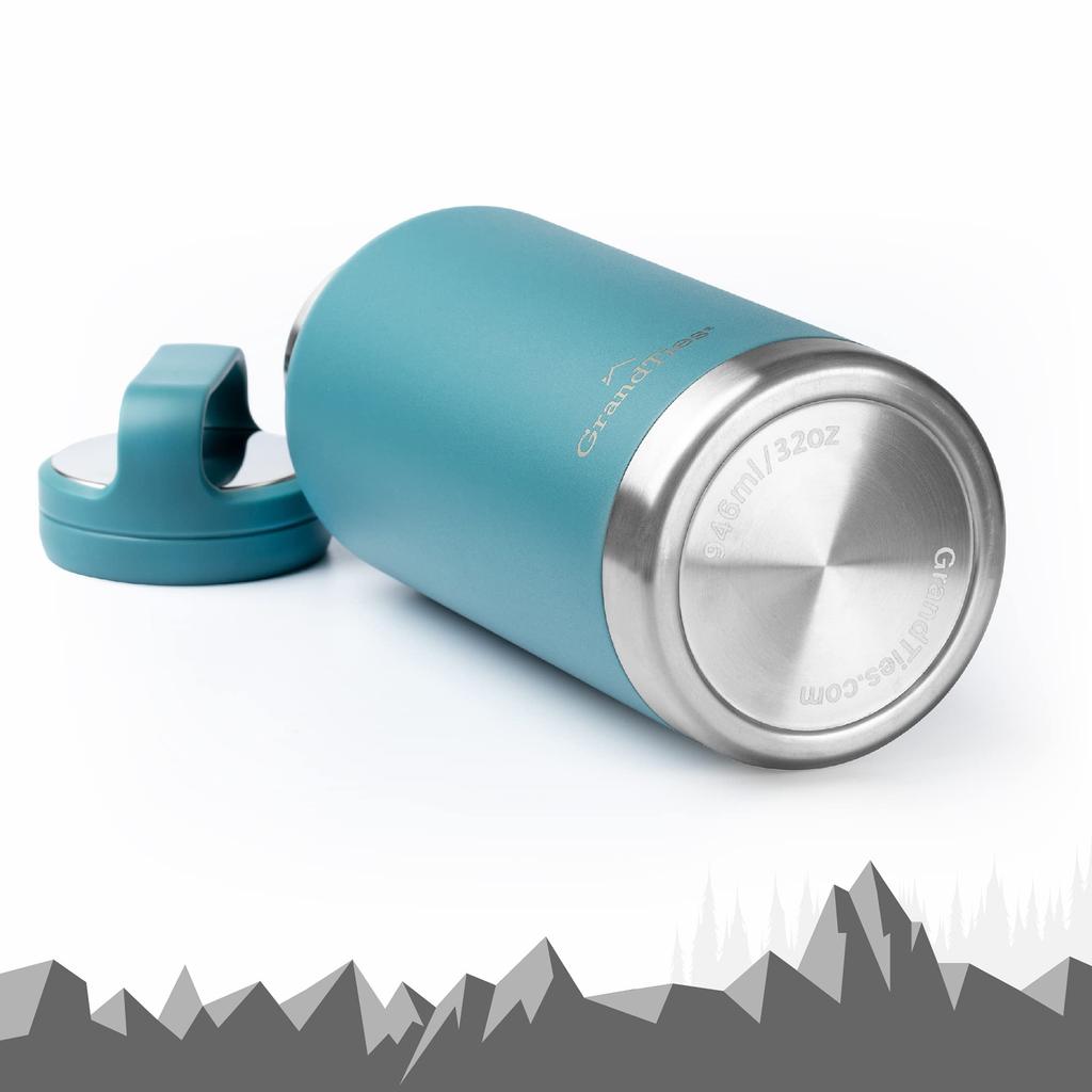 GRANDTIES Premium Vacuum Insulated Stainless Steel Wide Mouth Water Bottle, 946ml, Available In 9 Colors, Includes Two Lids & Easy-to-Clean Large