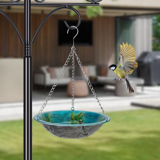 Hanging Metal Bird Feeder Weather-proof Outdoor Garden Patio Yard Hanging Bird Bath Watering Bowl Feeding Device with Detachable Chain