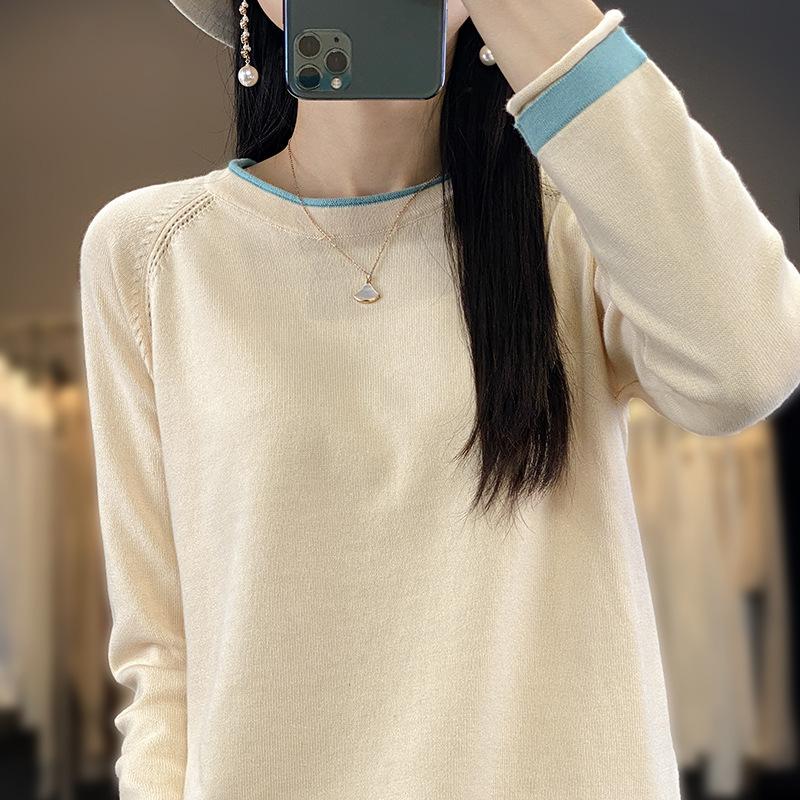 

Женский свитер из хлопка, трикотажный, с круглым вырезом, весенне-летний, свободный, с цветным блокингом, хлопковая базовая футболка XXL