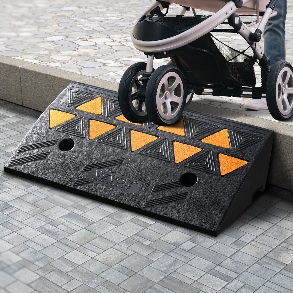 Rubber Curb Ramp 4.25" Rise Height Sidewalk Curb Ramp, 11.8" Width 19.7" Length Driveway Ramp for Curb, 15T Heavy Duty Rubber Ramp for Forklifts,