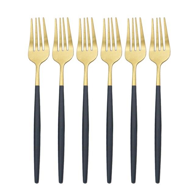 6Pcs/Set Gold Cutlery Set Stainless Steel Dinner Fork Set Dessert Cake Fork Fruit Salad Fork Tableware Set Kitchen Flatware Set