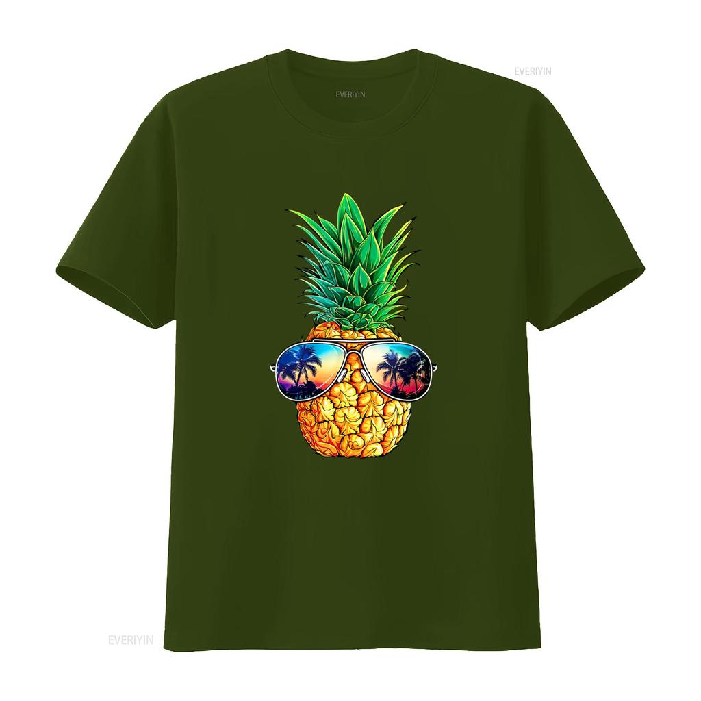 Fashion Pineapple Sunglasses T Shirt Aloha Beaches Hawaii Hawaiian Black Vintage Washed Streetwear Fashion Soft Casual Slightly