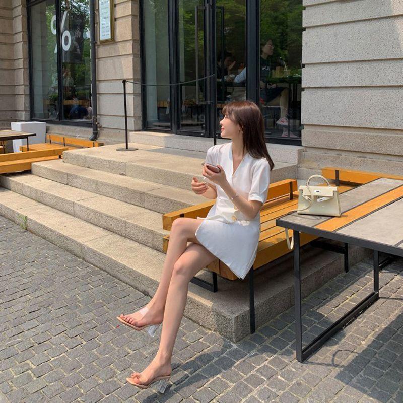 Transparent sandals summer outer wear 2025 summer new thick heel slippers crystal high heels large size sandals 41 a 43 women