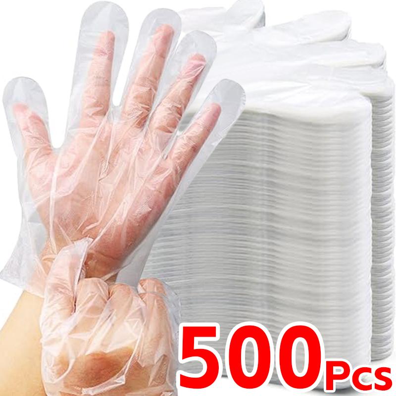 

500/100pcs Disposable Gloves Food Grade Plastic Transparent Gloves for Restaurant Fried Chicken Pizza Gloves Kitchen Tableware 100PCS прозрачный