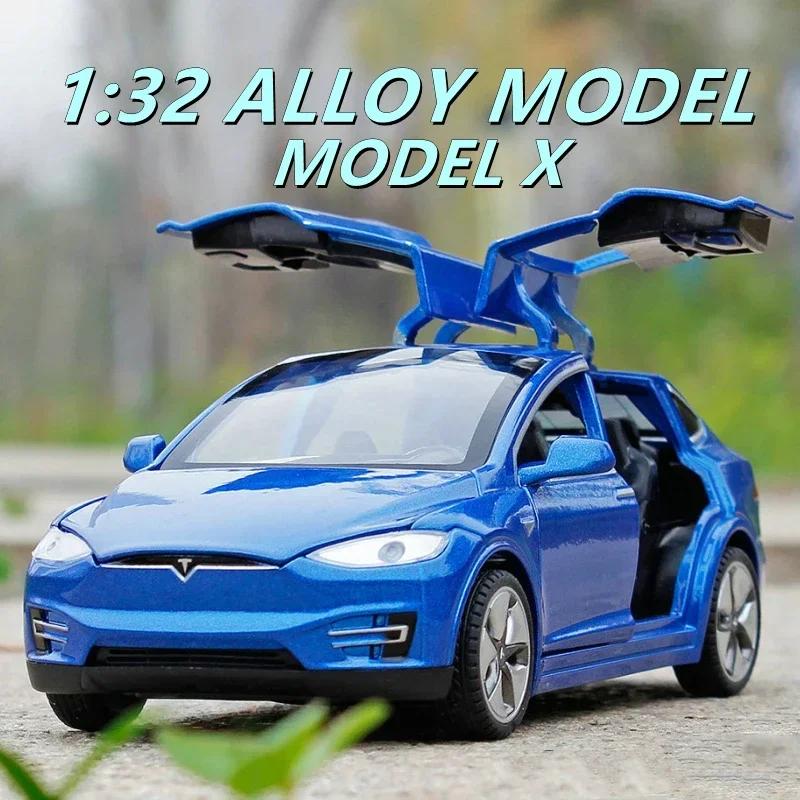 ctkhn3 1:32 Tesla Model X Model S Alloy Car Model Diecasts Metal Toy Vehicles Car Model Simulation Sound and Light Collection Kids Gift